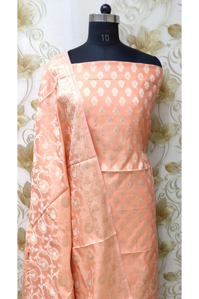 All Over Banarasi Butta Weaving Peach Katan Silk Suit Fabric Set (SF33)